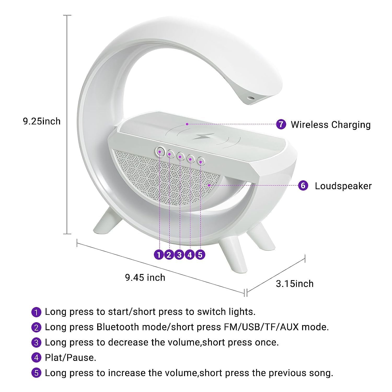 Multi-function night lamp with wireless charging and speaker Multi-function night lamp with wireless charging and speaker
